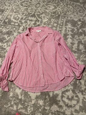 beachlunchlounge Pink and White Striped Button-Down Shirt